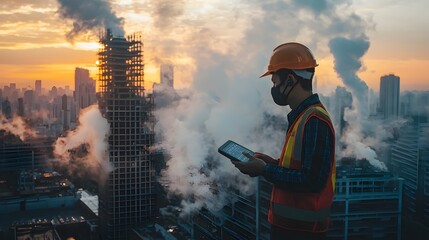 Engineer Holding Air Meter Optimizing Futuristic Smart City Environment