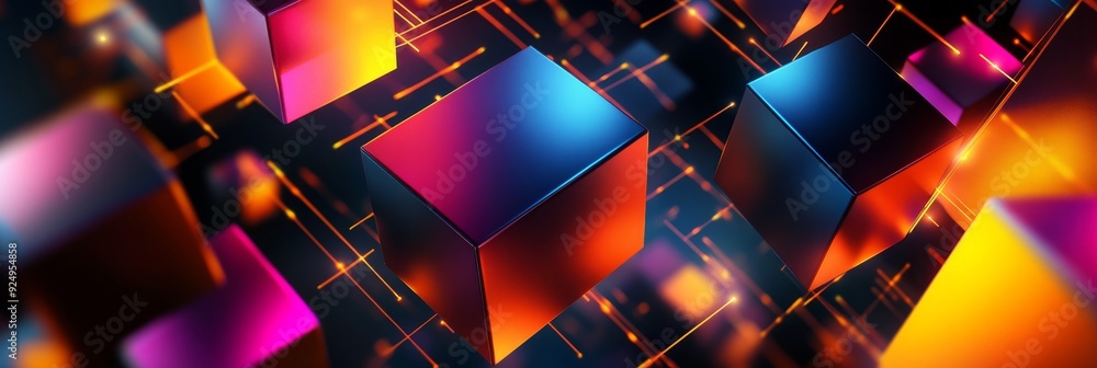 Poster abstract geometric shapes with glowing lines - a futuristic abstract background featuring glowing li