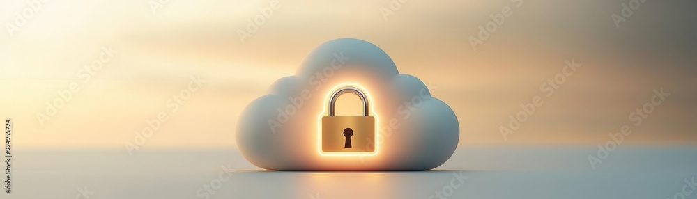 Poster a secure cloud with a lock symbol, representing data protection and cybersecurity in a modern digita