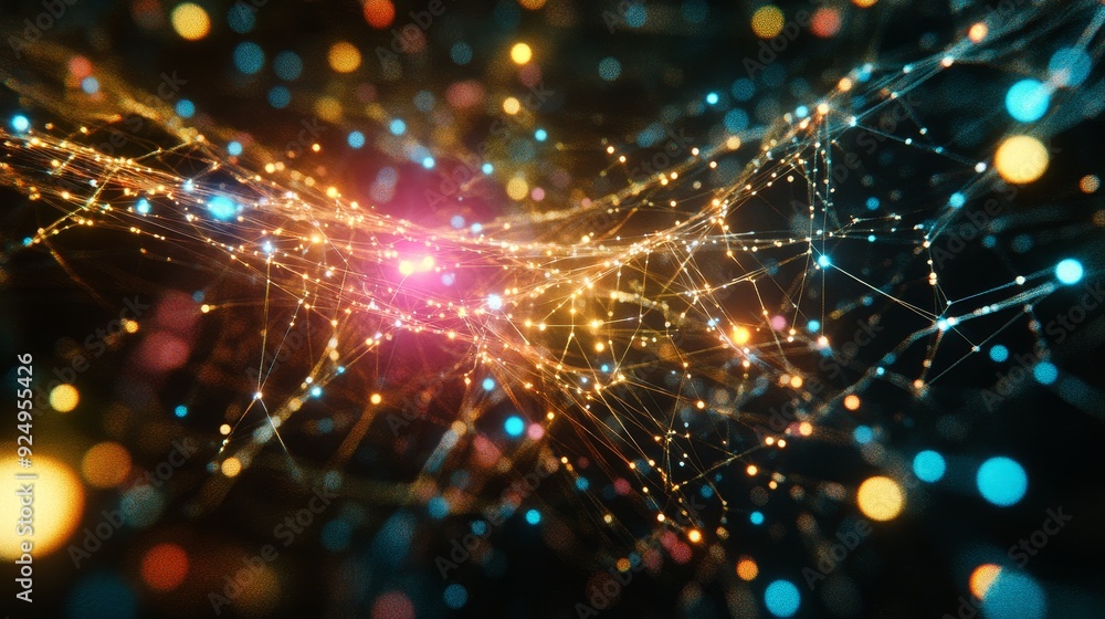 Poster abstract network of glowing lines and points - an abstract visualization of a network with glowing l
