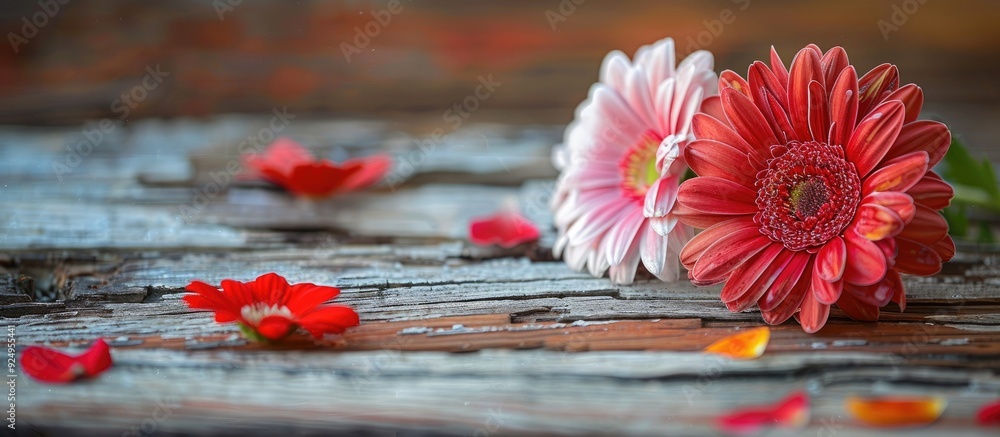 Aufkleber flower on wooden table background. with copy space image. place for adding text or design