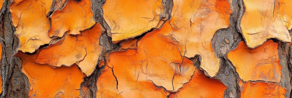 Poster abstract orange tree bark texture - a close-up image of the textured bark of a tree, showcasing the 