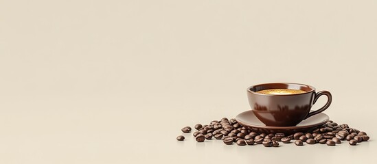 coffee beans and a cup of coffee on the table. with copy space image. Place for adding text or design