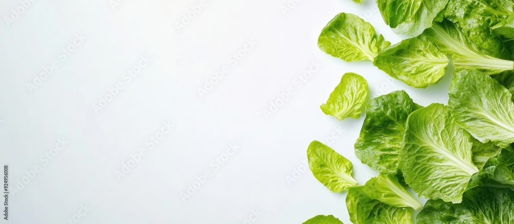 Aufkleber fresh tender leaves of romaine lettuce isolated on a white background with copyspace in a horizontal