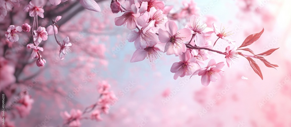 Poster yoshino cherry blossoms in full bloom. with copy space image. place for adding text or design