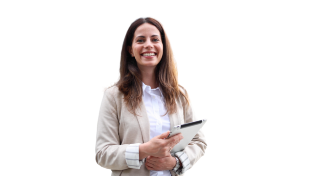 Young businesswoman working on a tablet