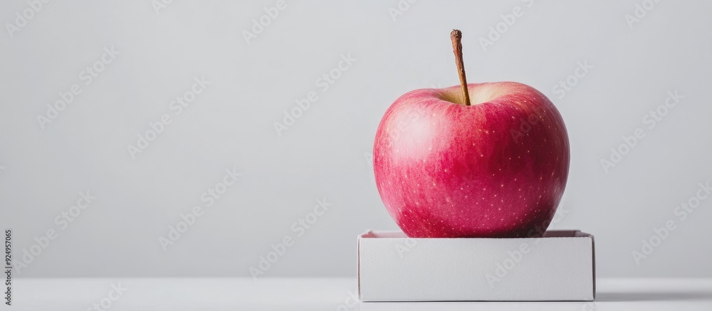 Leinwandbilder a lovely pink apple in a box on a white background. with copy space image. place for adding text or 