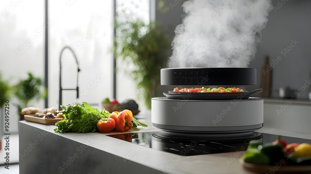 Poster innovative automated cooking machine with smart sensors and adaptive technology