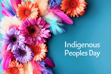 Indigenous Peoples Day Celebration with Colorful Flowers and Feathers