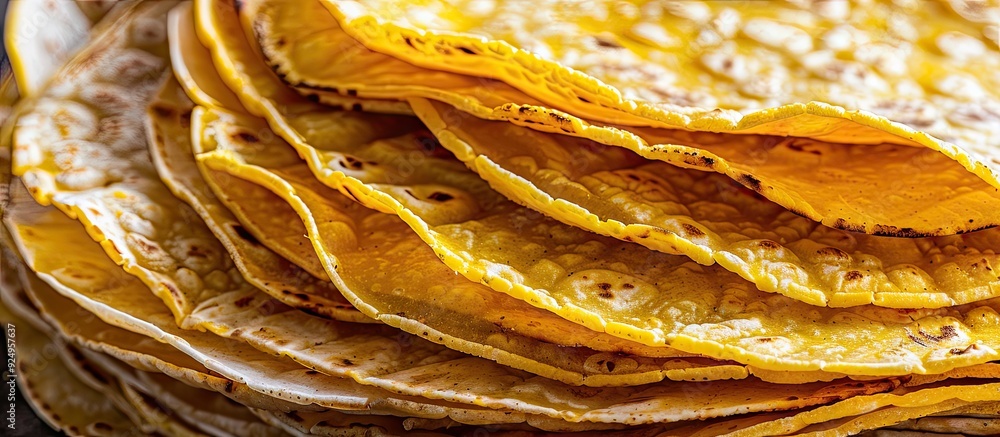 Aufkleber a pile of corn tortillas set against a white background. with copy space image. place for adding tex