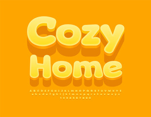 Vector sunny emblem Cozy Home. Cute Artistic Font. Modern 3D Alphabet Letters and  Numbers set.