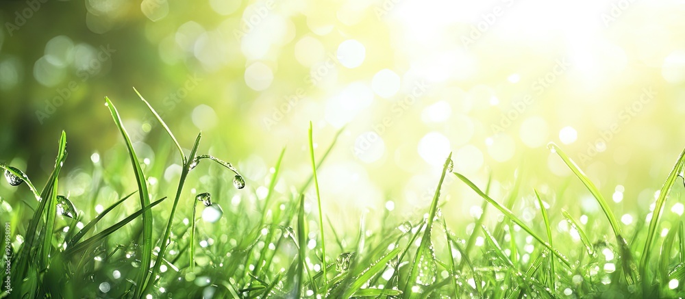 Aufkleber fresh green grass with sunlight and water droplets in the background. with copy space image. place f