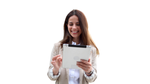 Young businesswoman working on a tablet