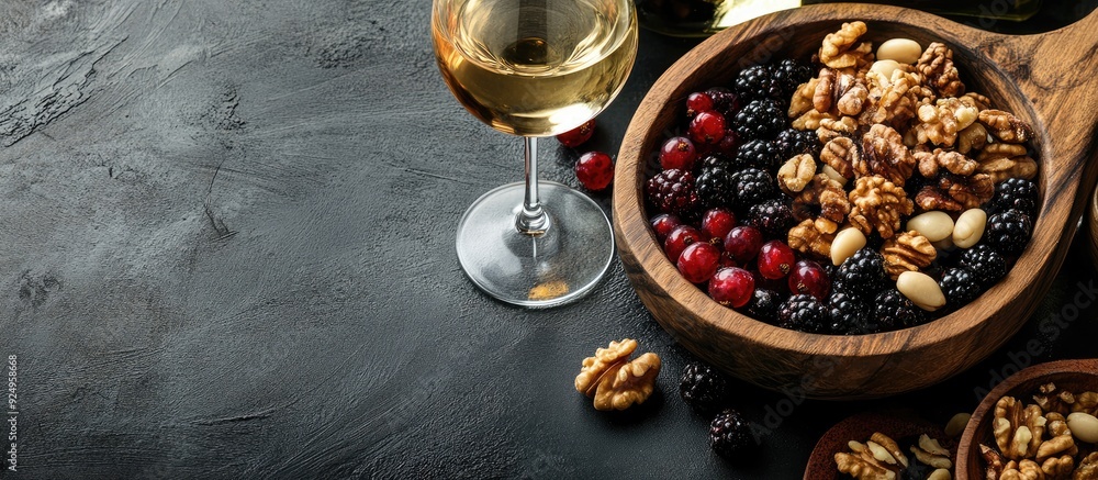 Aufkleber dried berry and walnut French dish with white wine. with copy space image. Place for adding text or design