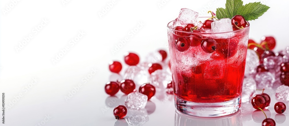 Fototapete fresh currant cocktail a refreshing summer drink featuring red currants and ice cubes glass of red c