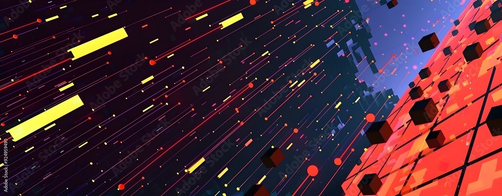 Poster futuristic abstract background with neon light lines and bokeh lights
