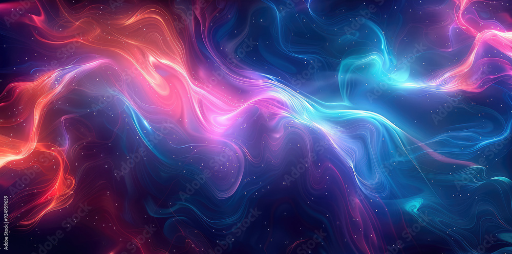 Poster an electrifying abstract background with swirling shades of neon green, electric blue, and purple in