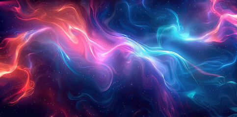 Fototapeta premium An electrifying abstract background with swirling shades of neon green, electric blue, and purple in fluid gradients. The colors blend dynamically. Generative AI.