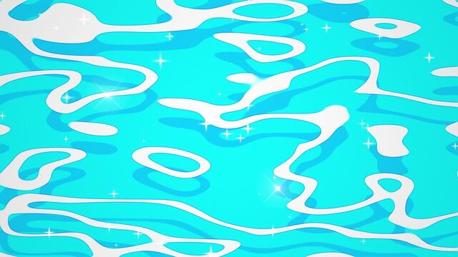 Turquoise blue anime water surface with sparkles 2d pool water cartoon manga animation abstract looping background.