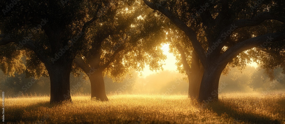 Fototapete oak trees. with copy space image. place for adding text or design