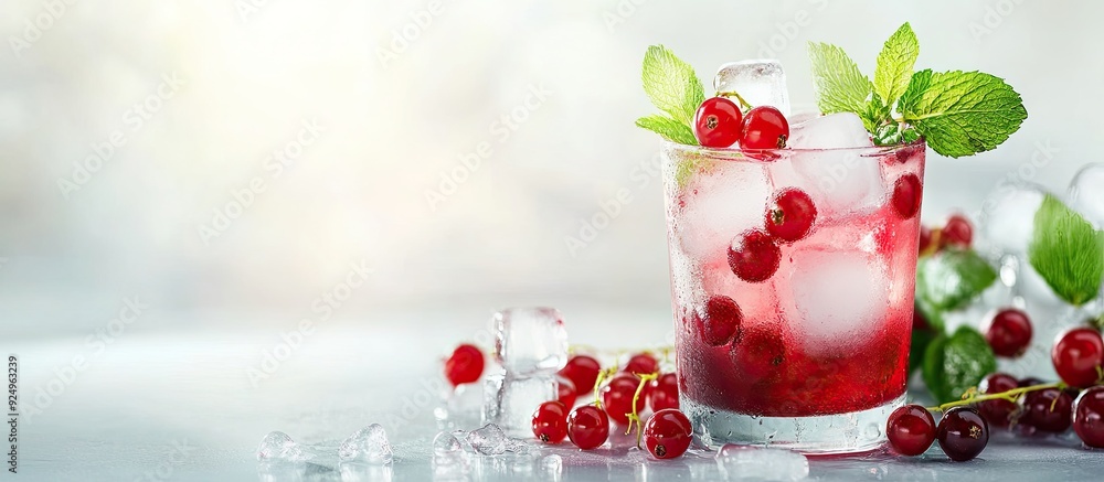 Fototapete fresh currant cocktail a refreshing summer drink featuring red currants and ice cubes glass of red c