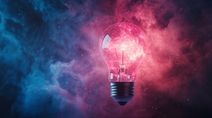 Cosmic Inspiration: A Light Bulb Glowing in a Starry Nebula - A glowing light bulb with a starry nebula inside, symbolizing creativity, innovation, imagination, inspiration, and new beginnings.