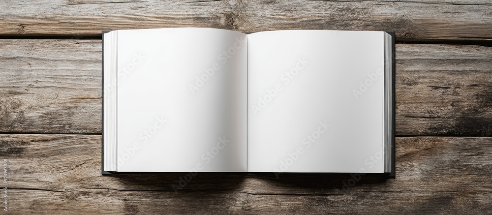 Poster blank catalog brochure magazines and book mockup on a wooden background. with copy space image. plac