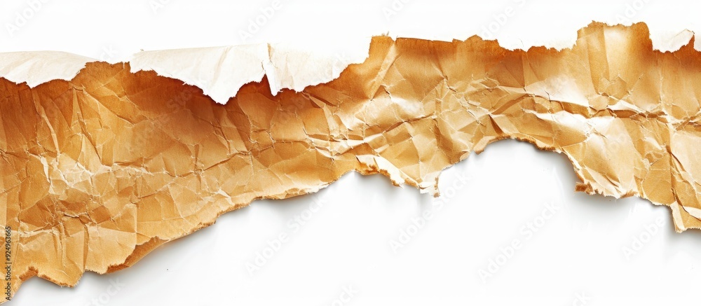 Aufkleber torn kraft paper with curled edges set against a white background. with copy space image. Place for adding text or design