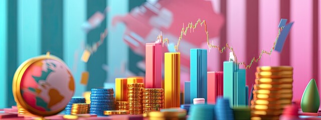 3D Cartoon Global Trade Market with Forex Graphs