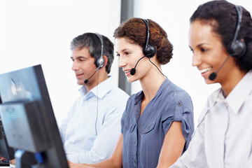 Business, coworking and woman on computer in call centre, telecom or tech support for customer...