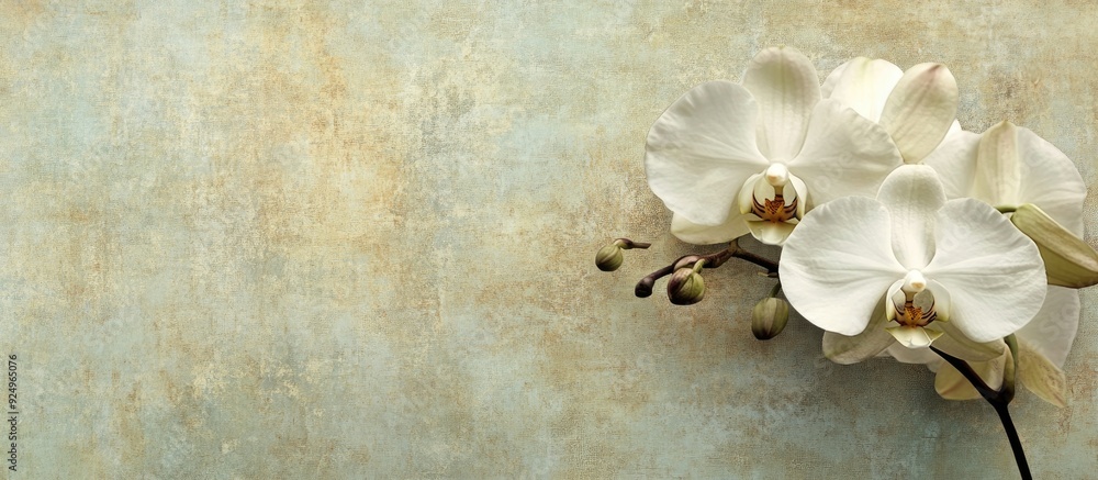Leinwandbilder textured vintage paper background featuring a white phalaenopsis orchid. with copy space image. plac