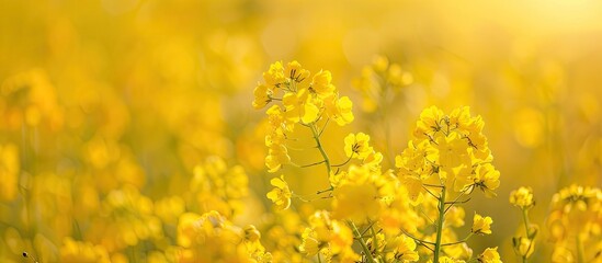 Obraz premium Blossoming rapeseed Economic significance in biodiesel and oil production Agricultural setting with copy space