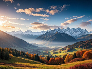 Fototapeta premium Panoramic Alpine Landscape with Autumn Colors