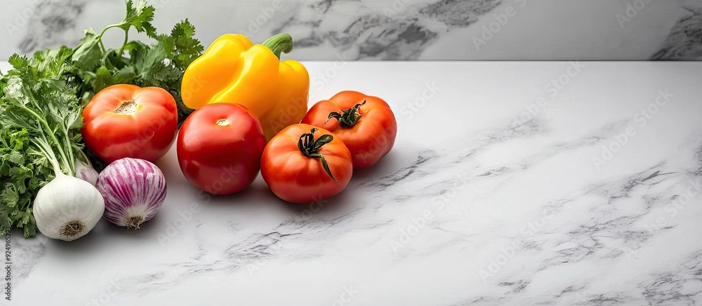 Aufkleber vegetables on a marble surface. with copy space image. Place for adding text or design