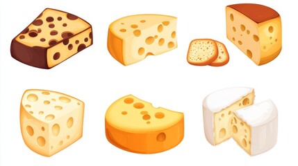 Delicious Assortment of Cheeses: A Variety of Flavors and Textures - A collection of different types of cheese, including cheddar, swiss, brie, and a dark chocolate cheese. These cheeses represent a v