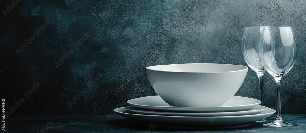 Aufkleber dinner set against a dark background. with copy space image. place for adding text or design