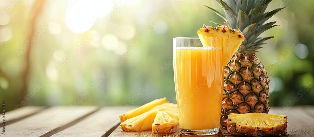 Fototapete fresh pineapple juice sliced tasty. with copy space image. place for adding text or design