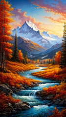 Panoramic Alpine Landscape with Autumn Colors