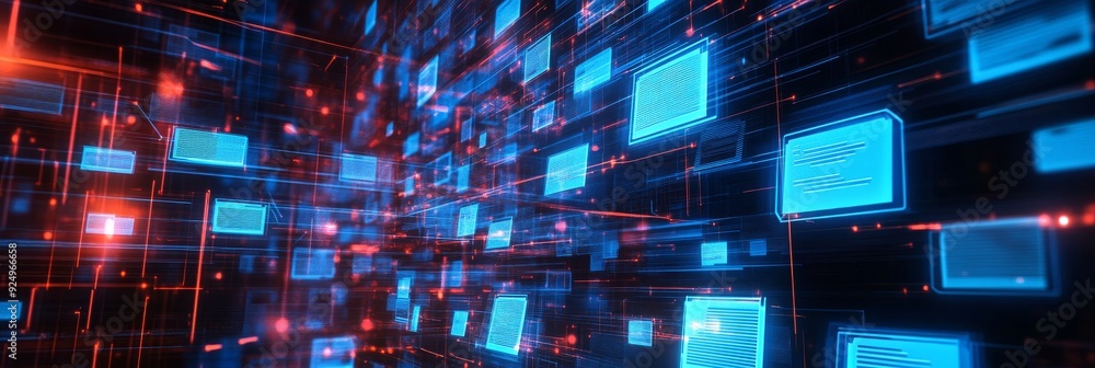 Poster digital network connection, futuristic technology - a digital network connection with glowing blue a