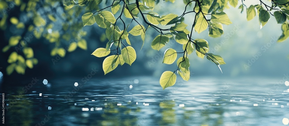 Poster leaves of the trees during springtime. with copy space image. place for adding text or design