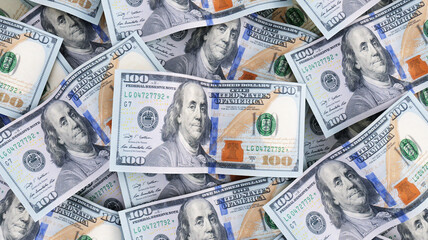 stack of one hundred dollars bills U.S., one hundred dollar banknotes stacks isolated on white background, 3d render