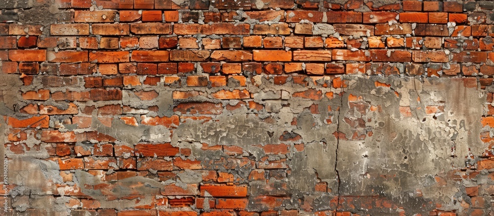 Poster brick wall with a mix of old and new bricks creating a textured backdrop suitable for design project