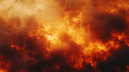 Fototapeta na wymiar Fiery Sky: Dramatic Cloudscape with Orange and Red Flames - A dramatic sky with fiery clouds, symbolizing passion, power, danger, destruction, and intensity.