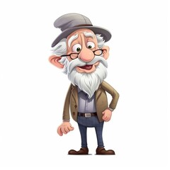 Cheerful elderly man with gray beard and hat smiling in casual attire