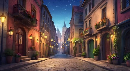 mystical empty street of a fairy-tale small town