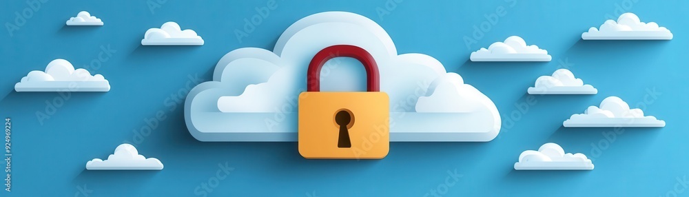 Poster a vibrant illustration of a cloud with a padlock symbolizing data security and privacy in digital st