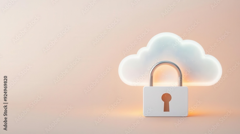 Poster concept of cloud security with a padlock symbolizing data protection and privacy in the digital worl