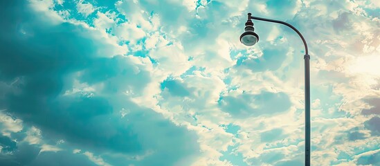 Outdoor street light pole during daytime with a cloudy sky as a backdrop to display a copy space...