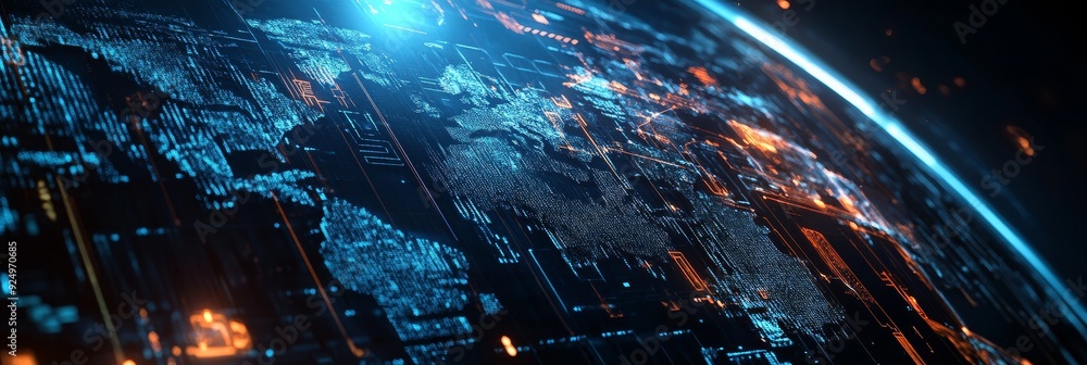 Poster global digital network and data flow - a futuristic abstract image symbolizing global connectivity, 