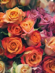 A vibrant bouquet of roses in shades of orange and purple showcasing their natural beauty